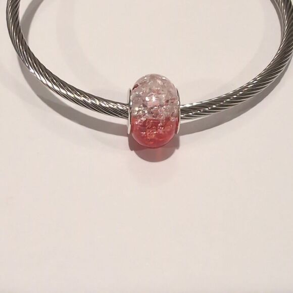 Silver Red and Clear "Crushed Glass" Charm for Pandora‎ Style Bracelet - Picture 3 of 6